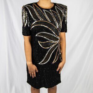 Vintage Sequin Puff Shoulder Dress